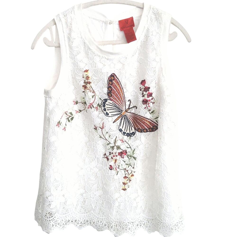 $ Fairycore Whte tank lace ornate butterfly floral embroidery eyelet CottageCore